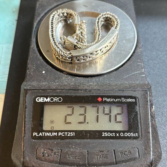 VTG Luis Hill Sterling Silver 925 Scroll Design ID Style Bracelet Woven Link 7" - Picture 12 of 12